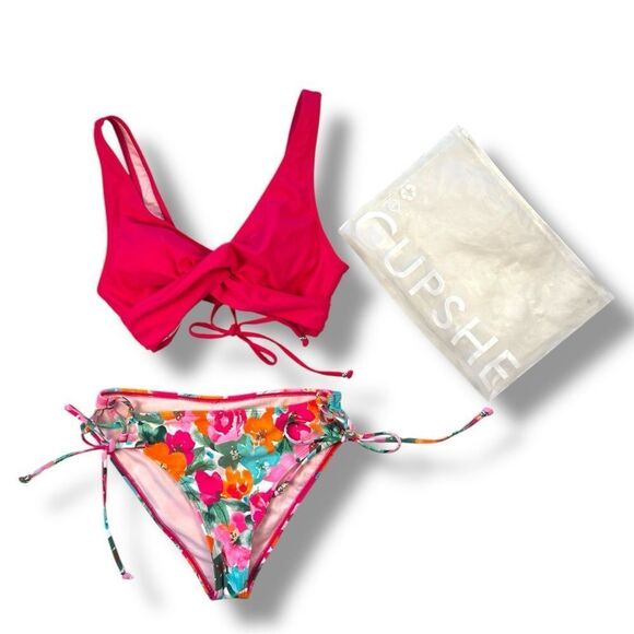NWOT Cupshe Pink Triangle Bikini with Floral Print Sz M - Picture 7 of 9